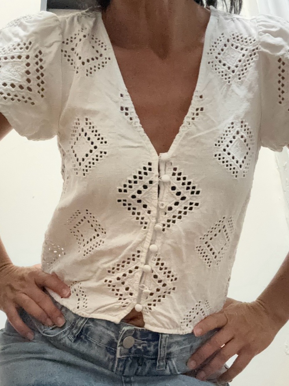 Madewell   White Eyelet Button-Front Women’s Top